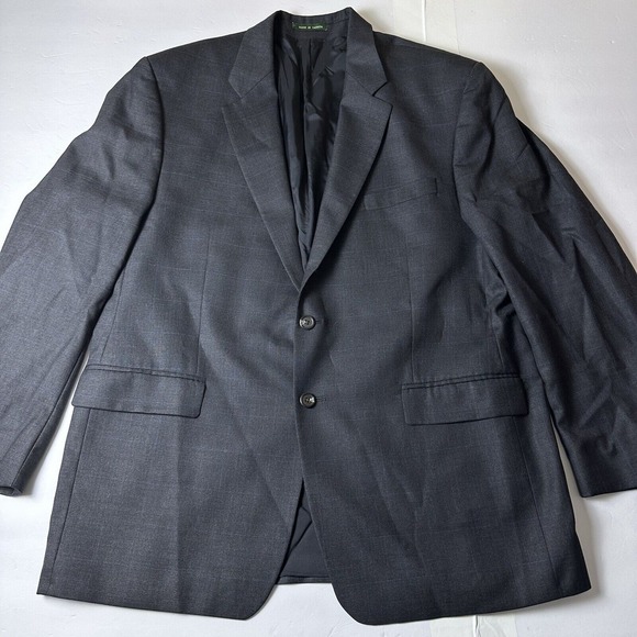 Lauren Ralph Lauren Blazer 46R Regular Charcoal Gray 100% Wool‎ Windowpane - Picture 1 of 11